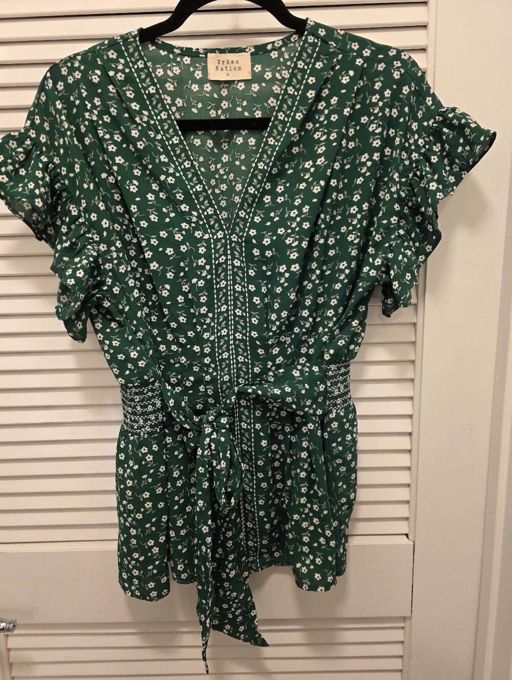 Urban Nation Green Floral Tie-Front Top